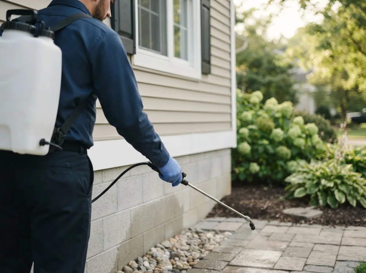 Pest control technician inspecting a home in Poquoson, VA
